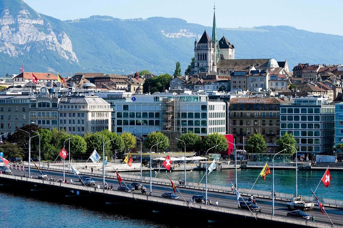 458307003 -  La Genève internationale, connue comme le centre de la discrétion, de la neutralité et de l'humanité suisses, est régulièrement sous les feux de la rampe sur la scène mondiale. La photo a été prise le 14 juin 2021. Photo : KEYSTONE/ AP/ Markus Schreiber